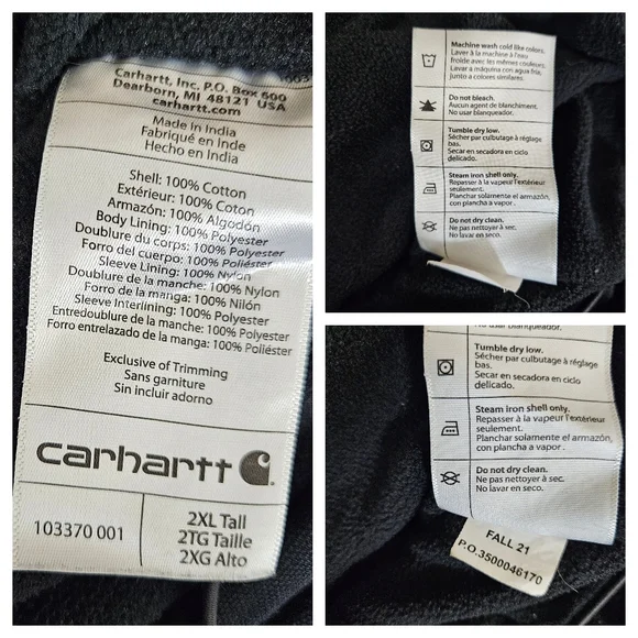 Carhartt Full Swing Fleece‑Lined Washed Black Workwear Jacket 2XL Tall Rugged - Picture 15 of 16